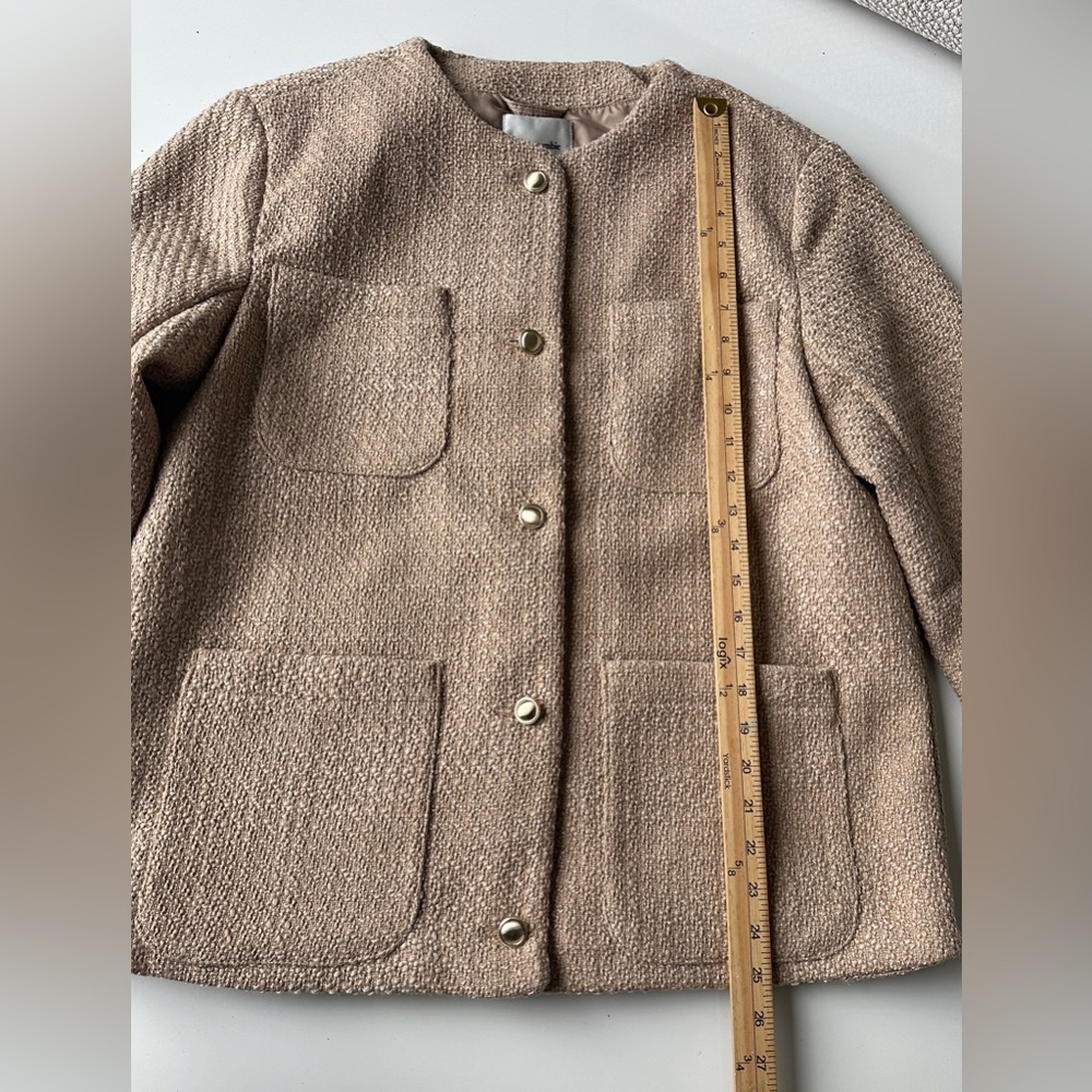 NWT Abercrombie & Fitch Elegant Feminine Tan Collarless Tweed Jacket Size Large - Picture 4 of 7